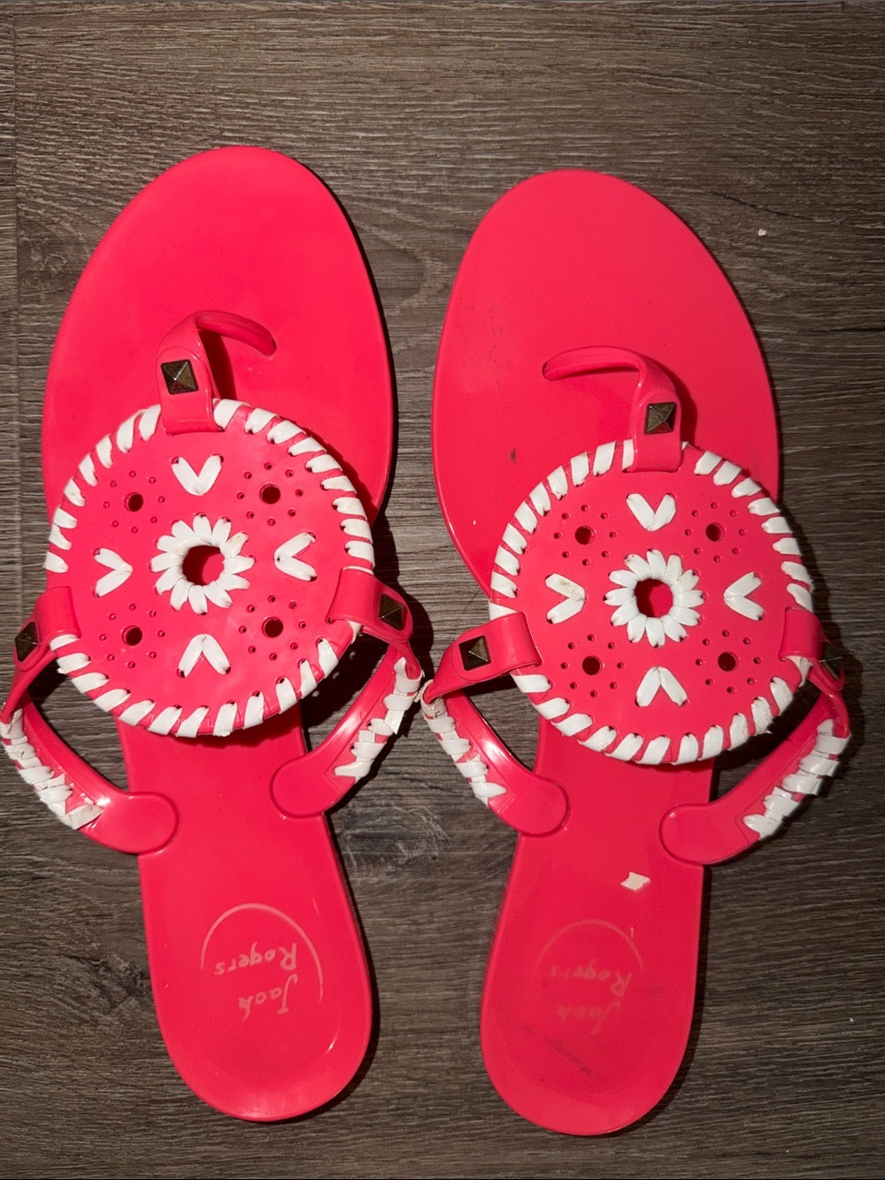 Jack Rogers Hot Pink White Woven Logo Sandals